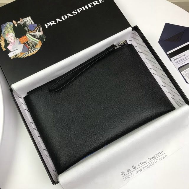 prada錢包 普拉達專櫃最新十字紋牛皮手拿包 2NG005 PRADA男士手包  pyd2119